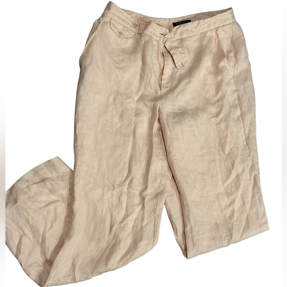 Lauren By Ralph Lauren Rose Blush Wide Leg Linen Pants Women’s size 10 - Picture 1 of 9